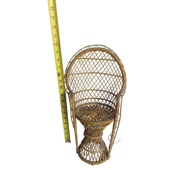 Mini Peacock Wicker Fan Back Rattan Chair 16" Doll Plant Stand Boho Decor - Picture 4 of 5